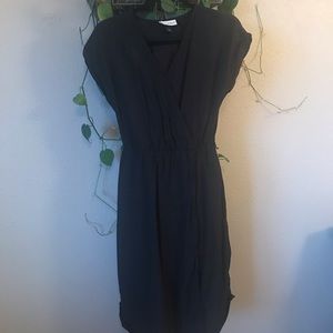 Black Midi Cotton Wrap Dress